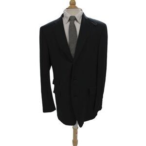 Etro Mens Blazer Black Wool Solid Button Big & Tall Size 56